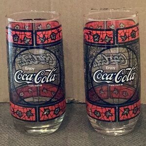 Coca-Cola Glasses Tiffany Stained Style Set of 2